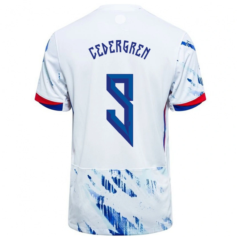 Danxen Donna Maglia Norvegia Abel Cedergren #9 Bianco Blu Kit Gara Away 24-26 Maglietta