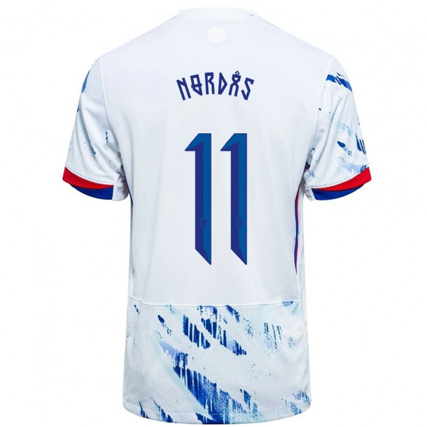 Danxen Donna Maglia Norvegia Lasse Nordås #11 Bianco Blu Kit Gara Away 24-26 Maglietta