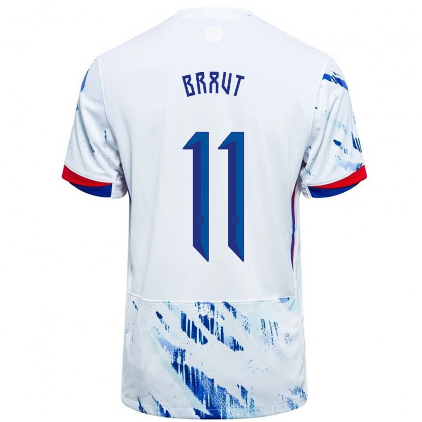 Danxen Donna Maglia Norvegia Daniel Braut #11 Bianco Blu Kit Gara Away 24-26 Maglietta