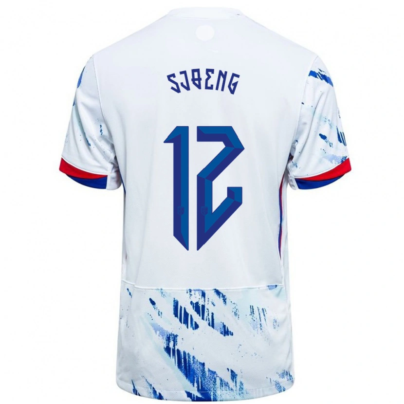 Danxen Donna Maglia Norvegia Magnus Sjøeng #12 Bianco Blu Kit Gara Away 24-26 Maglietta