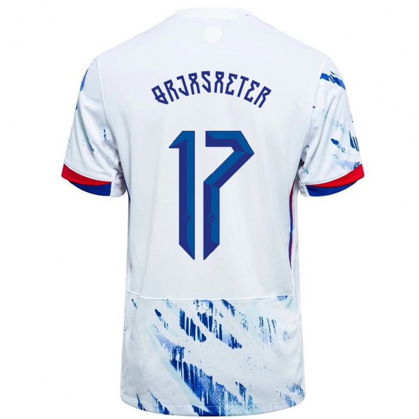 Danxen Donna Maglia Norvegia Sondre Ørjasæter #17 Bianco Blu Kit Gara Away 24-26 Maglietta