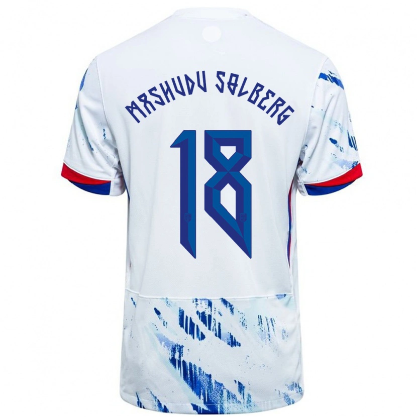 Danxen Donna Maglia Norvegia Mathias Mashudu Solberg #18 Bianco Blu Kit Gara Away 24-26 Maglietta