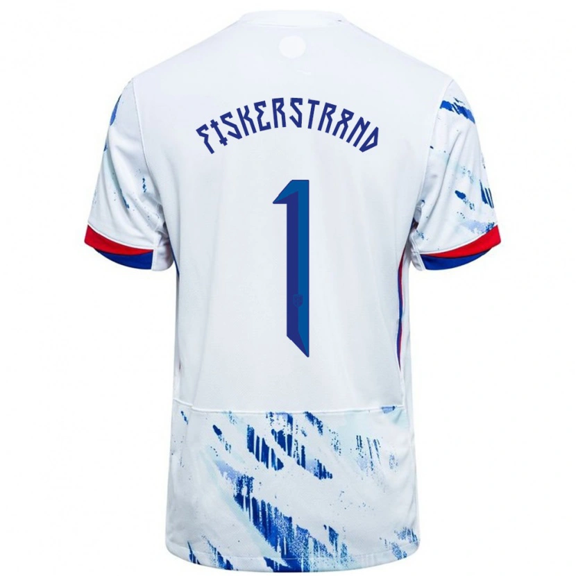 Danxen Donna Maglia Norvegia Cecilie Fiskerstrand #1 Bianco Blu Kit Gara Away 24-26 Maglietta
