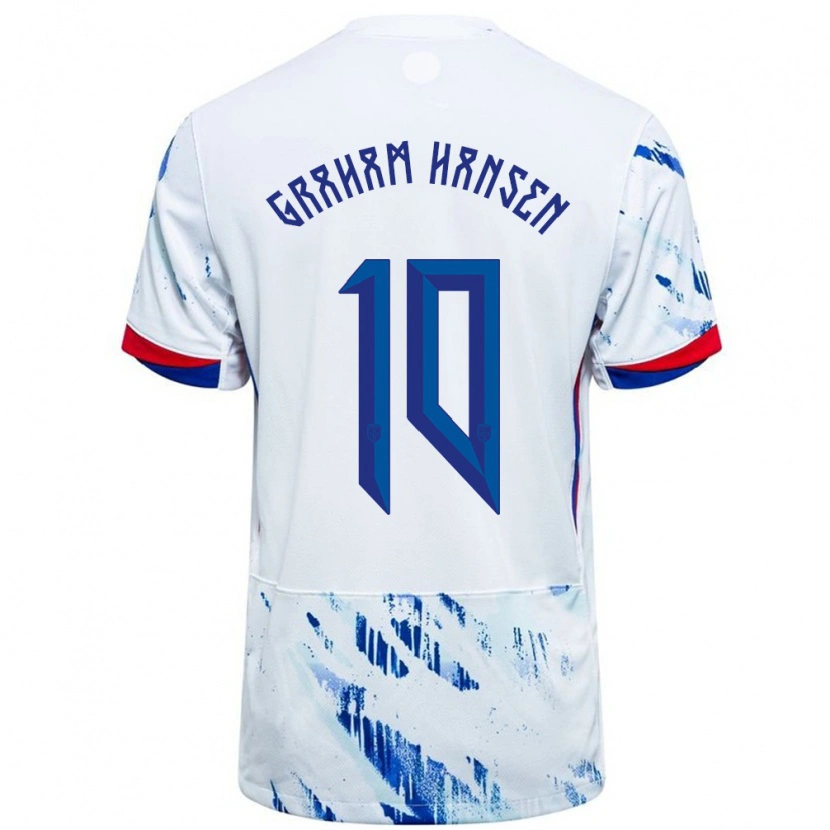 Danxen Donna Maglia Norvegia Caroline Graham Hansen #10 Bianco Blu Kit Gara Away 24-26 Maglietta