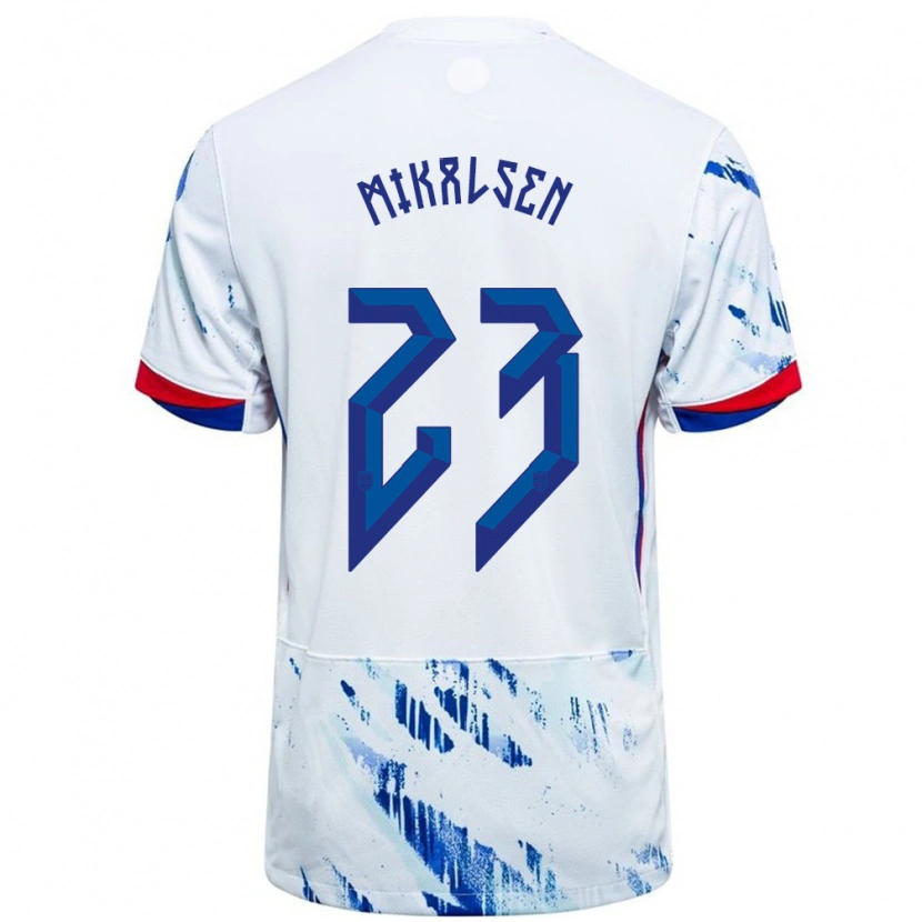 Danxen Donna Maglia Norvegia Aurora Mikalsen #23 Bianco Blu Kit Gara Away 24-26 Maglietta