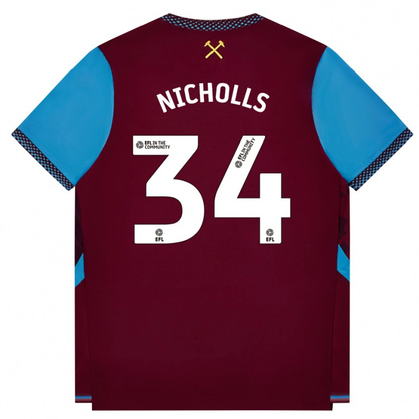 Danxen Donna Maglia Macey Nicholls #34 Borgogna Blu Fiordaliso Kit Gara Home 2026/27 Maglietta