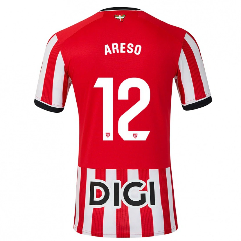 Danxen Bambino Maglia Jesús Areso #12 Rosso Nero Bianco Kit Gara Home 2026/27 Maglietta