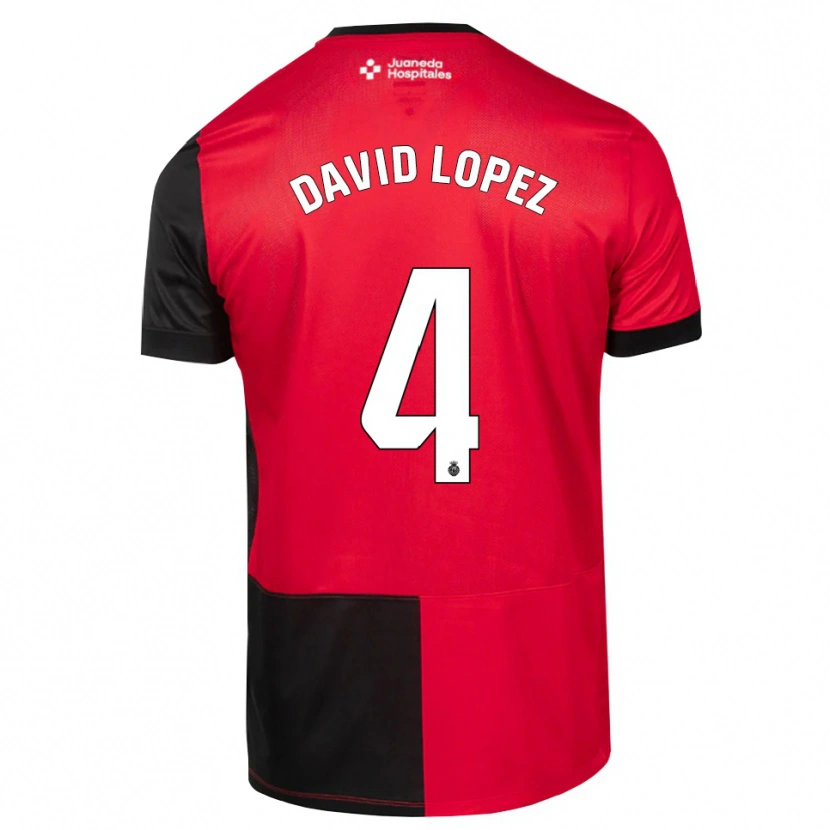 Danxen Bambino Maglia David López #4 Nero Rosso Bianco Kit Gara Home 2026/27 Maglietta