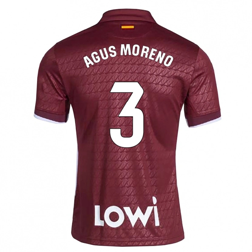 Danxen Bambino Maglia Agus Moreno #3 Rosso Scuro Bianco Kit Gara Away 2026/27 Maglietta