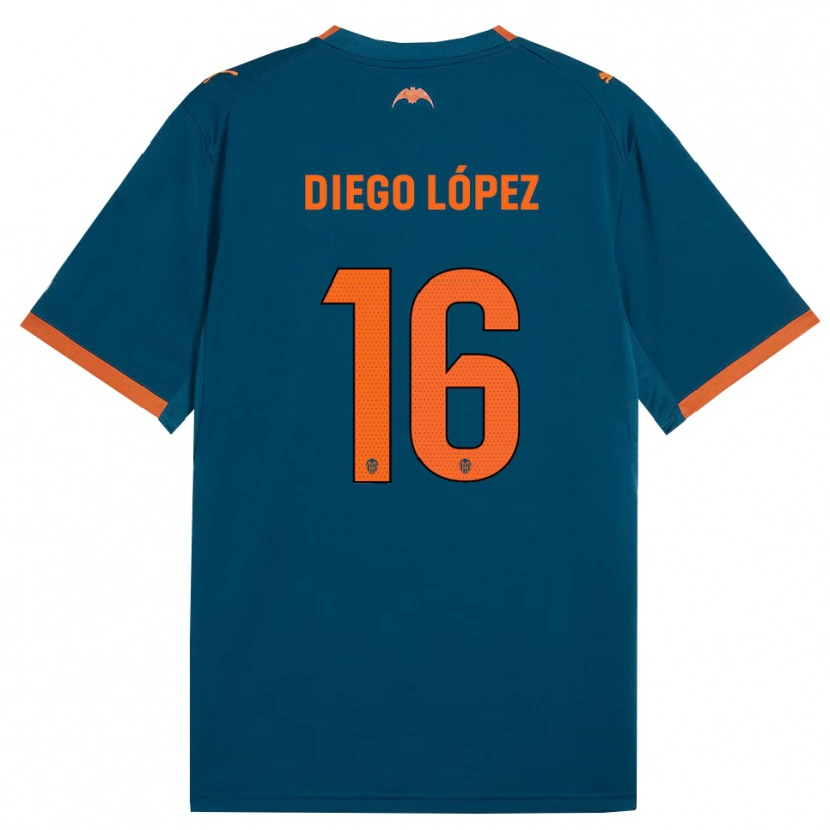Danxen Bambino Maglia Diego López #16 Blu Acciaio Arancione Kit Gara Away 2026/27 Maglietta