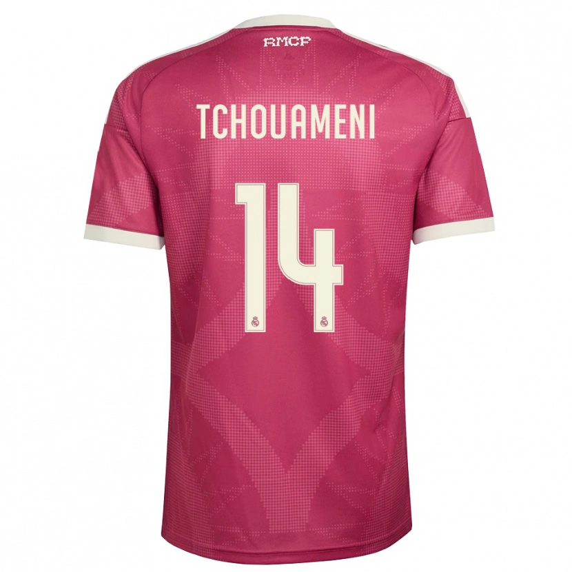 Danxen Bambino Maglia Aurélien Tchouaméni #14 Rosso Viola Pallido Bianco Kit Gara Third 2026/27 Maglietta