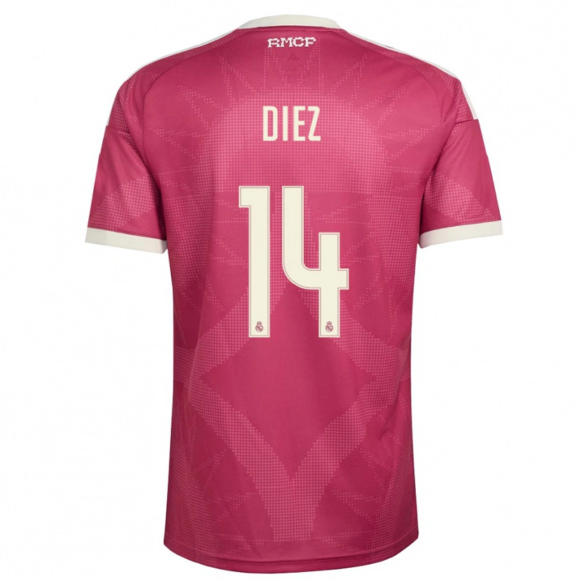 Danxen Bambino Maglia Carlos Diez #14 Rosso Viola Pallido Bianco Kit Gara Third 2026/27 Maglietta