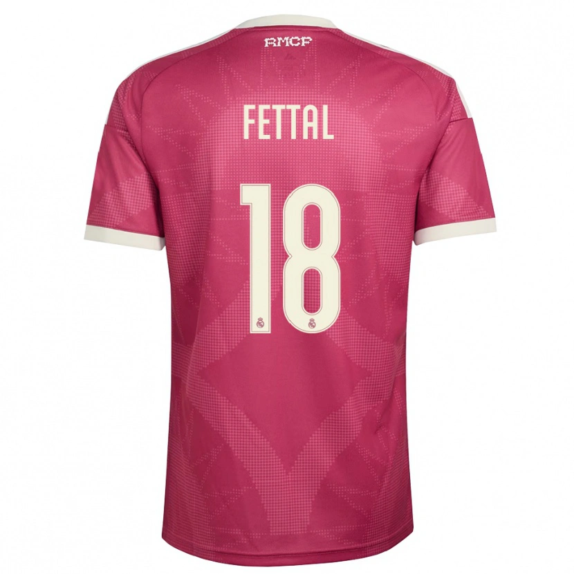 Danxen Bambino Maglia Rachad Fettal #18 Rosso Viola Pallido Bianco Kit Gara Third 2026/27 Maglietta