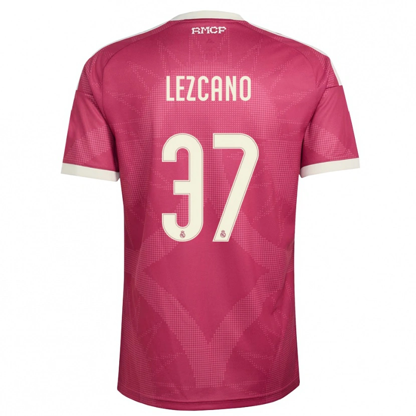 Danxen Bambino Maglia Álvaro Lezcano #37 Rosso Viola Pallido Bianco Kit Gara Third 2026/27 Maglietta