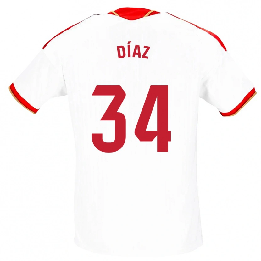 Danxen Uomo Maglia Mario Díaz #34 Bianco Rosso Kit Gara Home 2026/27 Maglietta