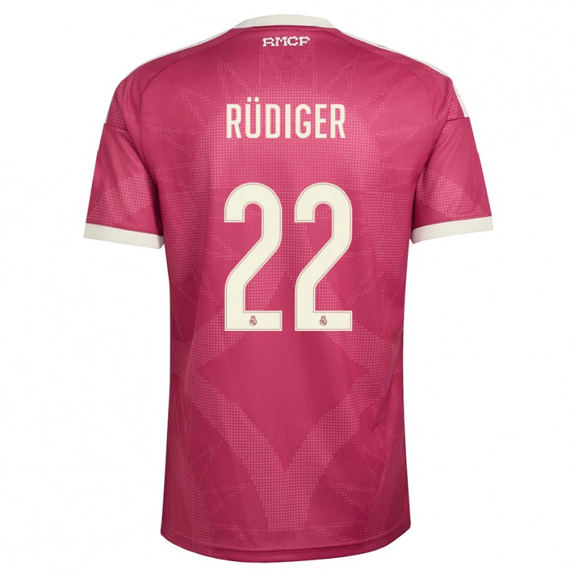 Danxen Uomo Maglia Antonio Rüdiger #22 Rosso Viola Pallido Bianco Kit Gara Third 2026/27 Maglietta