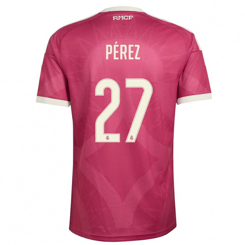 Danxen Uomo Maglia Adrián Pérez #27 Rosso Viola Pallido Bianco Kit Gara Third 2026/27 Maglietta