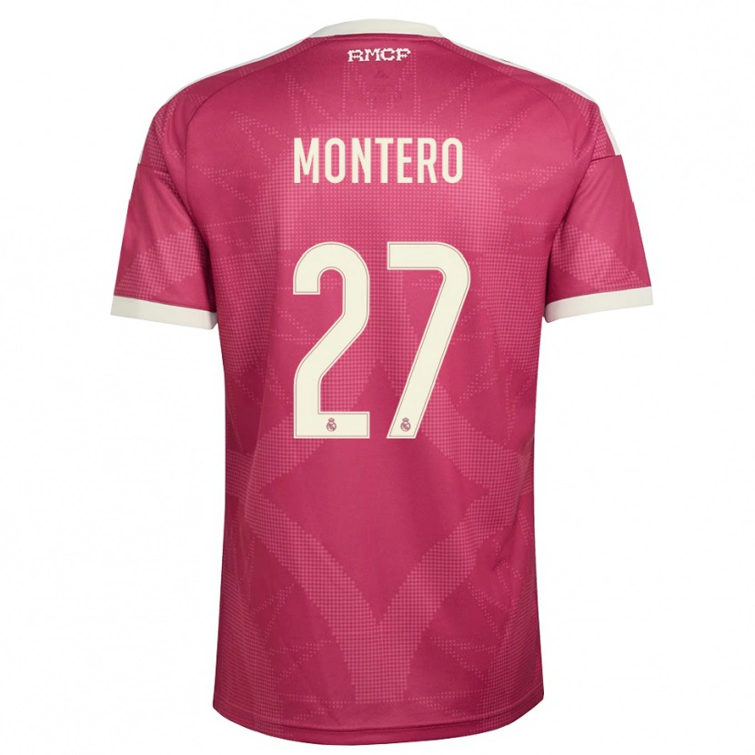 Danxen Uomo Maglia Pablo Montero #27 Rosso Viola Pallido Bianco Kit Gara Third 2026/27 Maglietta