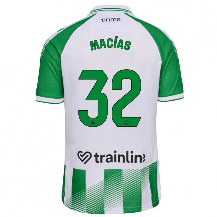 Danxen Donna Maglia Curro Macías #32 Verde Chiaro Nero Bianco Kit Gara Home 2026/27 Maglietta