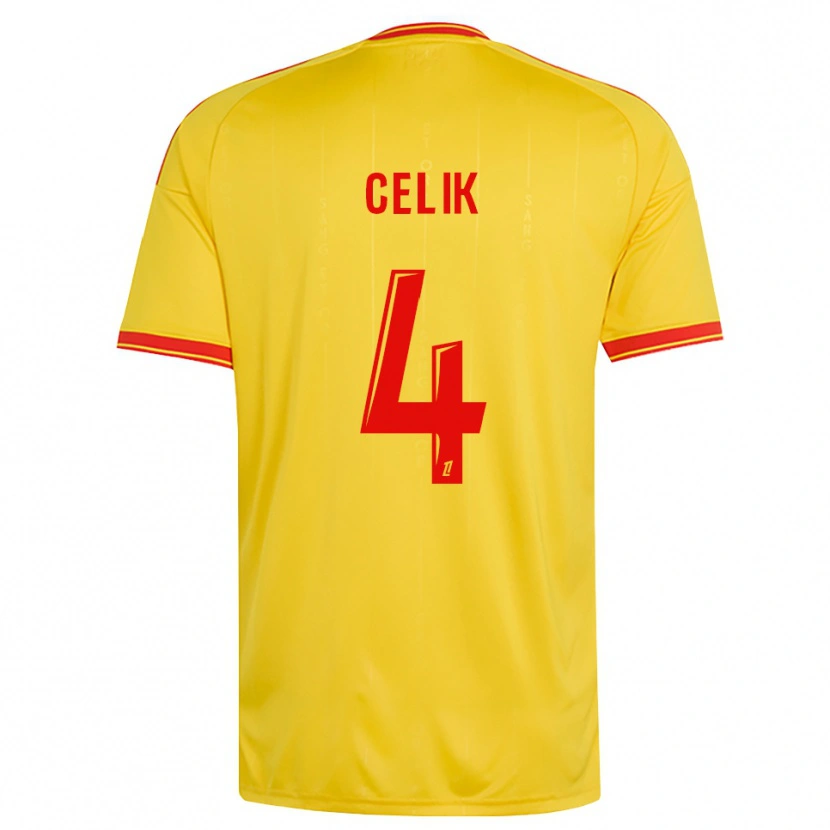 Danxen Bambino Maglia Nidal Celik #4 Oro Arancio Rosso Kit Gara Home 2026/27 Maglietta