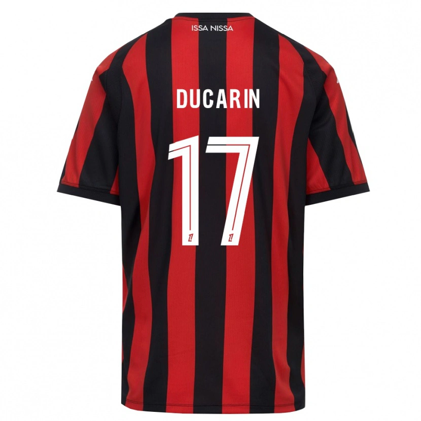 Danxen Bambino Maglia Léa Ducarin #17 Rosso Nero Bianco Kit Gara Home 2026/27 Maglietta