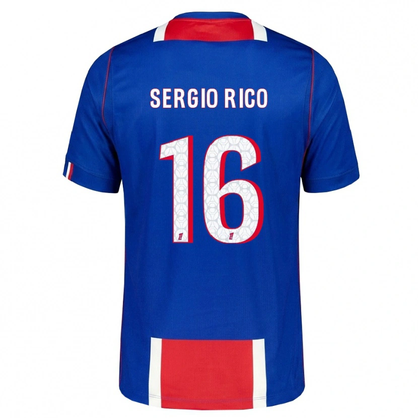 Danxen Bambino Maglia Sergio Rico #16 Rosso Bianco Blu Kit Gara Home 2026/27 Maglietta