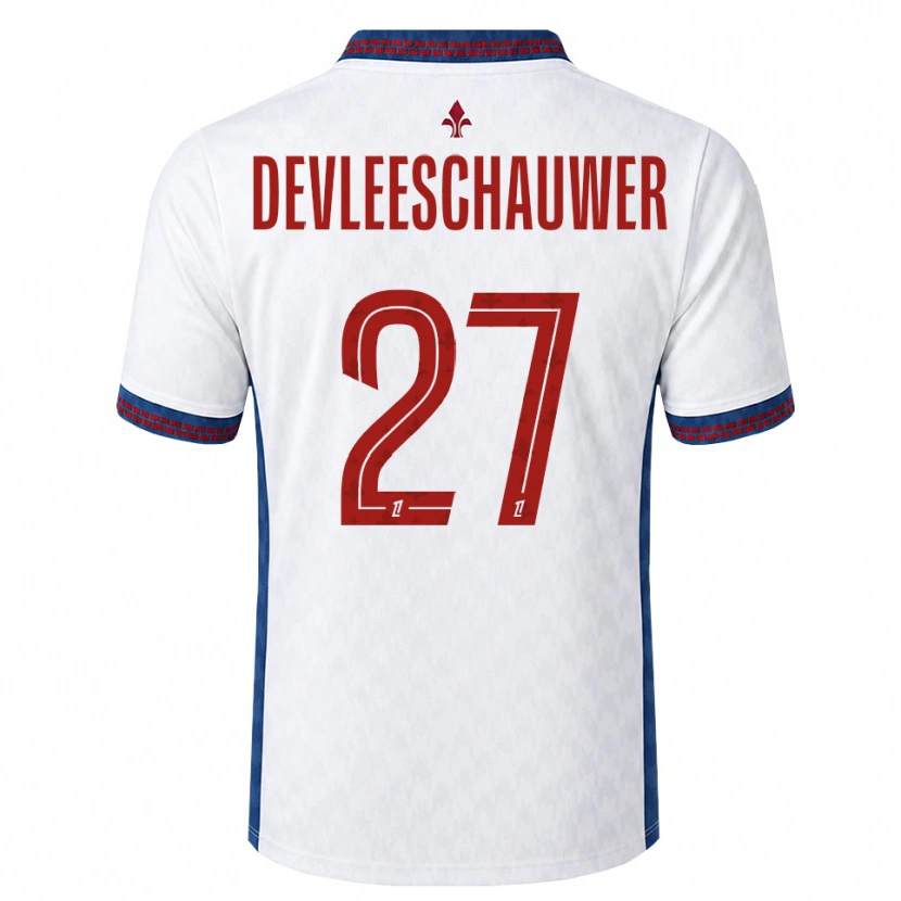 Danxen Bambino Maglia Gwenaëlle Devleeschauwer #27 Rosso Bianco Blu Kit Gara Away 2026/27 Maglietta