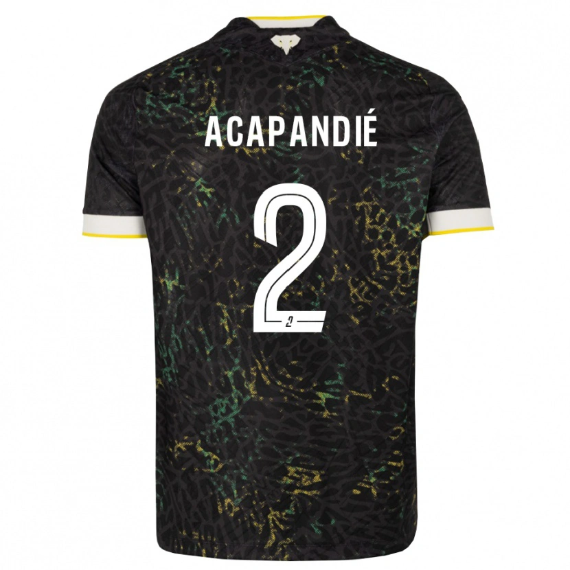 Danxen Bambino Maglia Mathieu Acapandié #2 Nero Bianco Giallo Kit Gara Away 2026/27 Maglietta