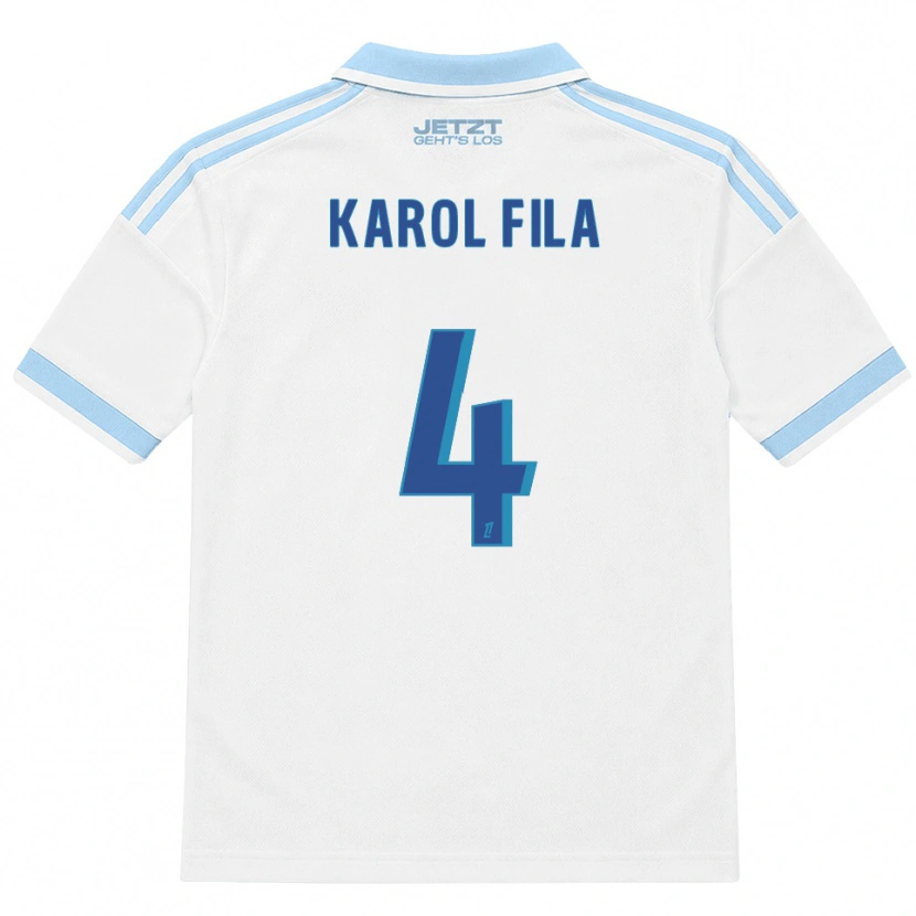 Danxen Bambino Maglia Karol Fila #4 Azzurro Chiaro Bianco Rosso Kit Gara Away 2026/27 Maglietta
