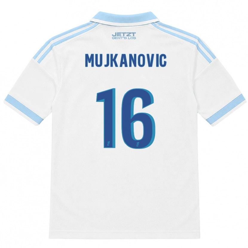 Danxen Bambino Maglia Edin Mujkanovic #16 Azzurro Chiaro Bianco Rosso Kit Gara Away 2026/27 Maglietta