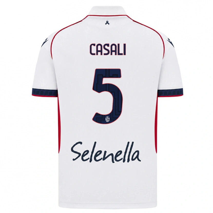 Danxen Bambino Maglia Giacomo Casali #5 Bianco Rosso Blu Reale Kit Gara Away 2026/27 Maglietta