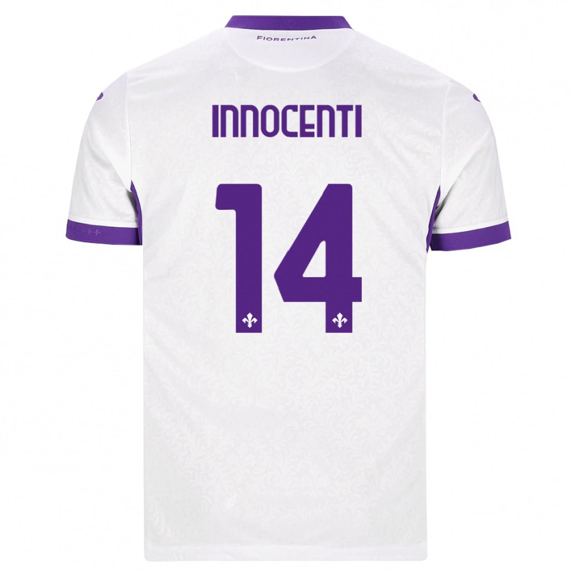 Danxen Bambino Maglia Daniele Innocenti #14 Bianco Viola Kit Gara Away 2026/27 Maglietta