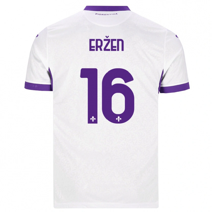 Danxen Bambino Maglia Kaja Erzen #16 Bianco Viola Kit Gara Away 2026/27 Maglietta