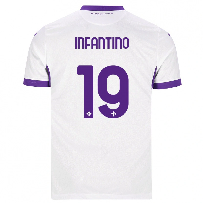 Danxen Bambino Maglia Gino Infantino #19 Bianco Viola Kit Gara Away 2026/27 Maglietta