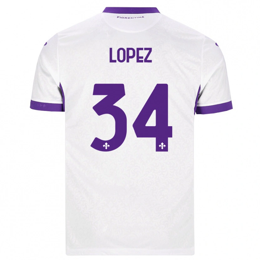 Danxen Bambino Maglia Lucas López #34 Bianco Viola Kit Gara Away 2026/27 Maglietta
