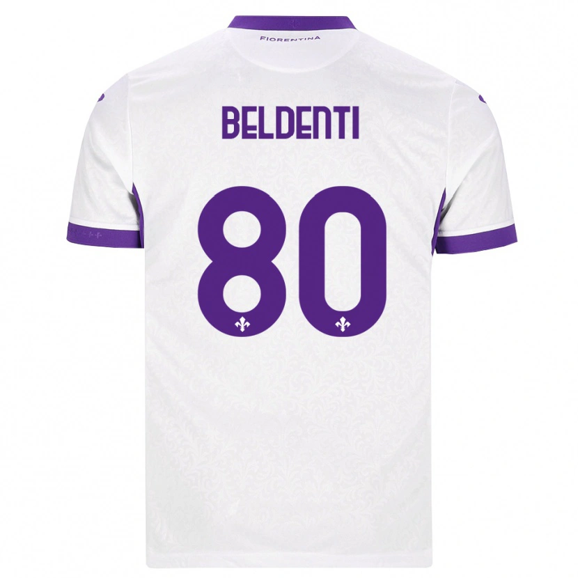 Danxen Bambino Maglia Dennis Beldenti #80 Bianco Viola Kit Gara Away 2026/27 Maglietta