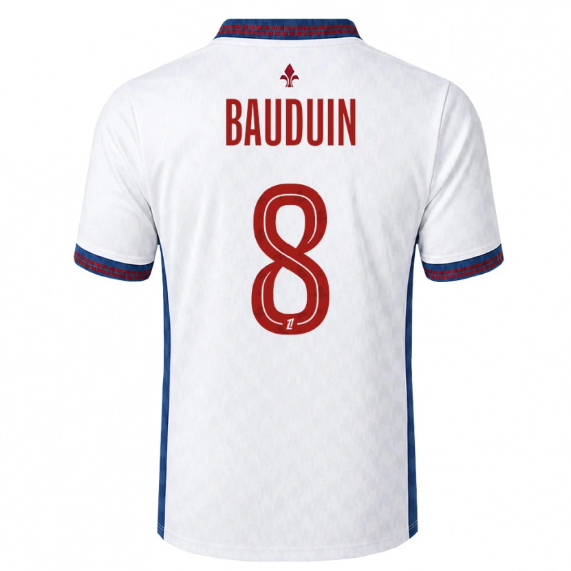 Danxen Uomo Maglia Justine Bauduin #8 Rosso Bianco Blu Kit Gara Away 2026/27 Maglietta