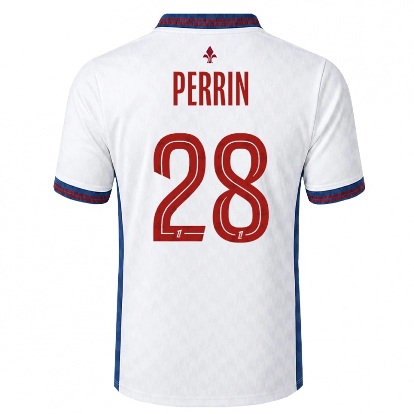 Danxen Uomo Maglia Gaëtan Perrin #28 Rosso Bianco Blu Kit Gara Away 2026/27 Maglietta