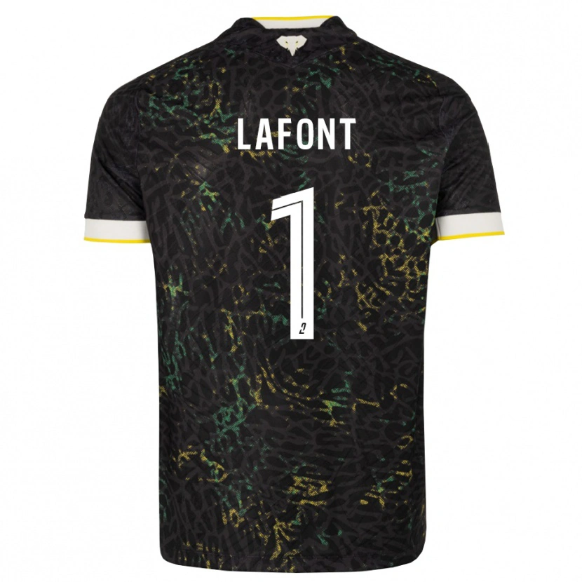 Danxen Uomo Maglia Alban Lafont #1 Nero Bianco Giallo Kit Gara Away 2026/27 Maglietta