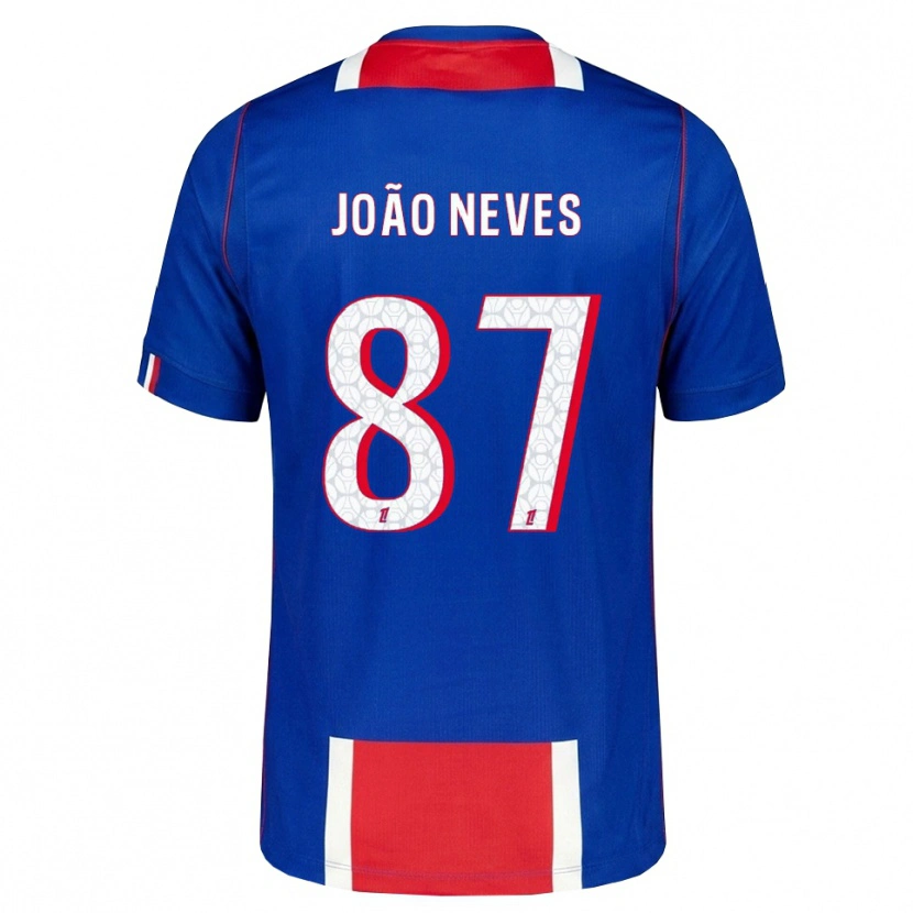 Danxen Donna Maglia João Neves #87 Rosso Bianco Blu Kit Gara Home 2026/27 Maglietta