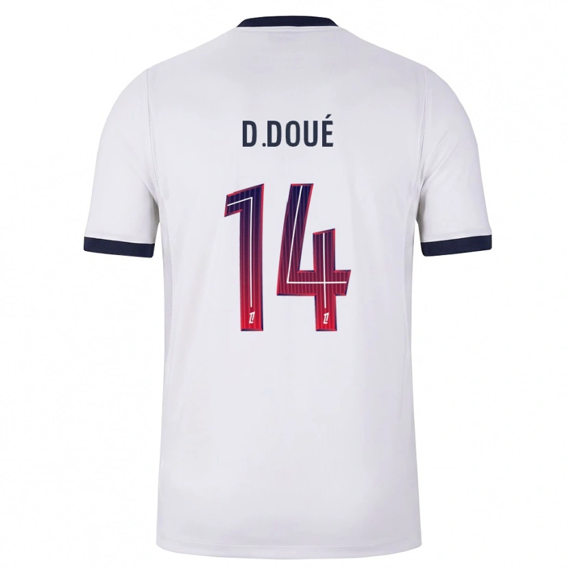Danxen Donna Maglia Désiré Doué #14 Bianco Nero Rosso Kit Gara Away 2026/27 Maglietta