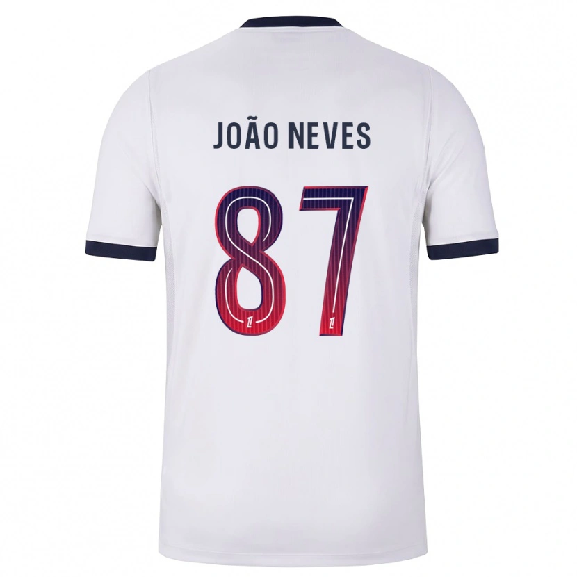 Danxen Donna Maglia João Neves #87 Bianco Nero Rosso Kit Gara Away 2026/27 Maglietta