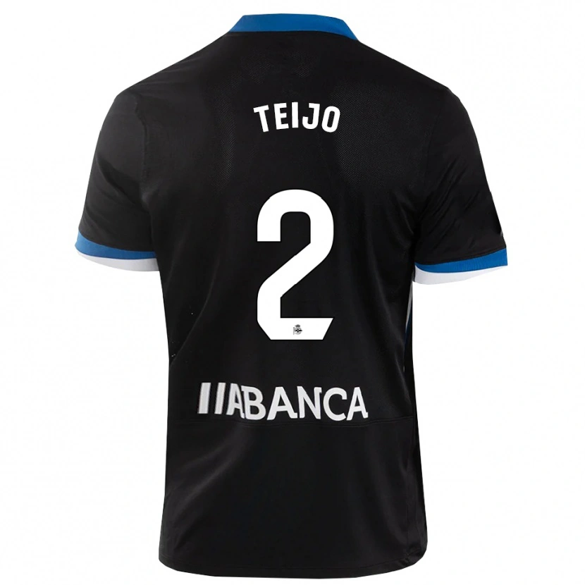 Danxen Donna Maglia Quique Teijo #2 Nero Blu Bianco Kit Gara Away 2026/27 Maglietta