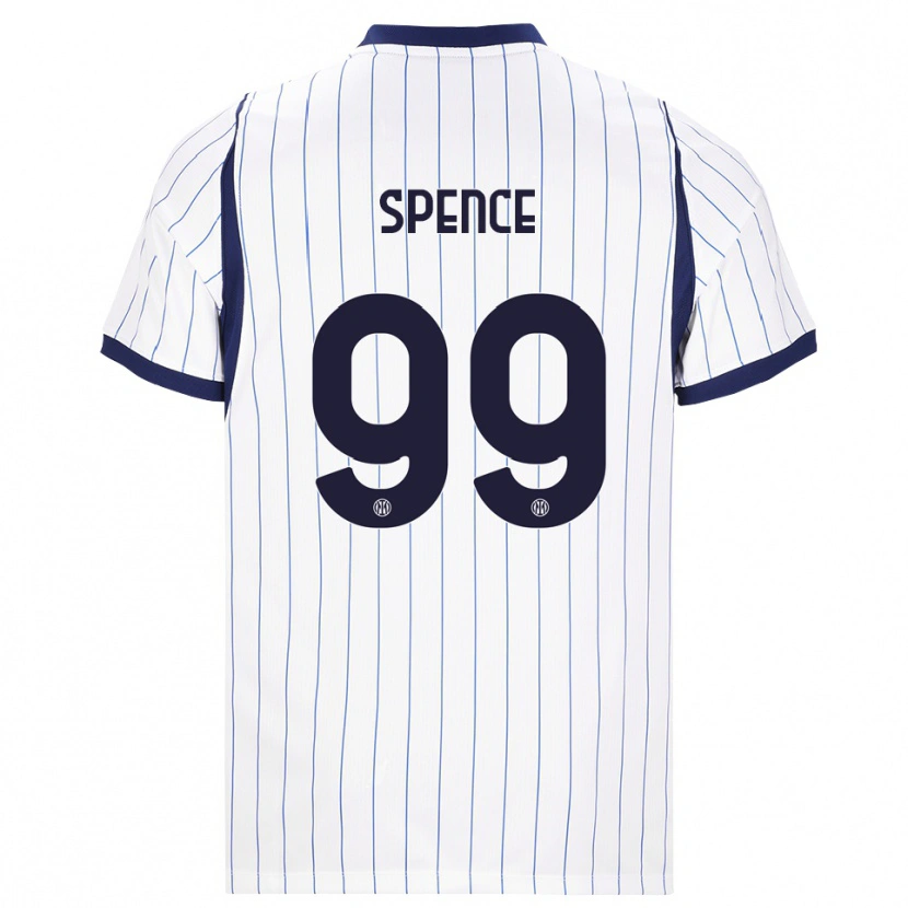 Danxen Bambino Maglia Djed Spence #99 Bianco Blu Navy Kit Gara Away 2026/27 Maglietta