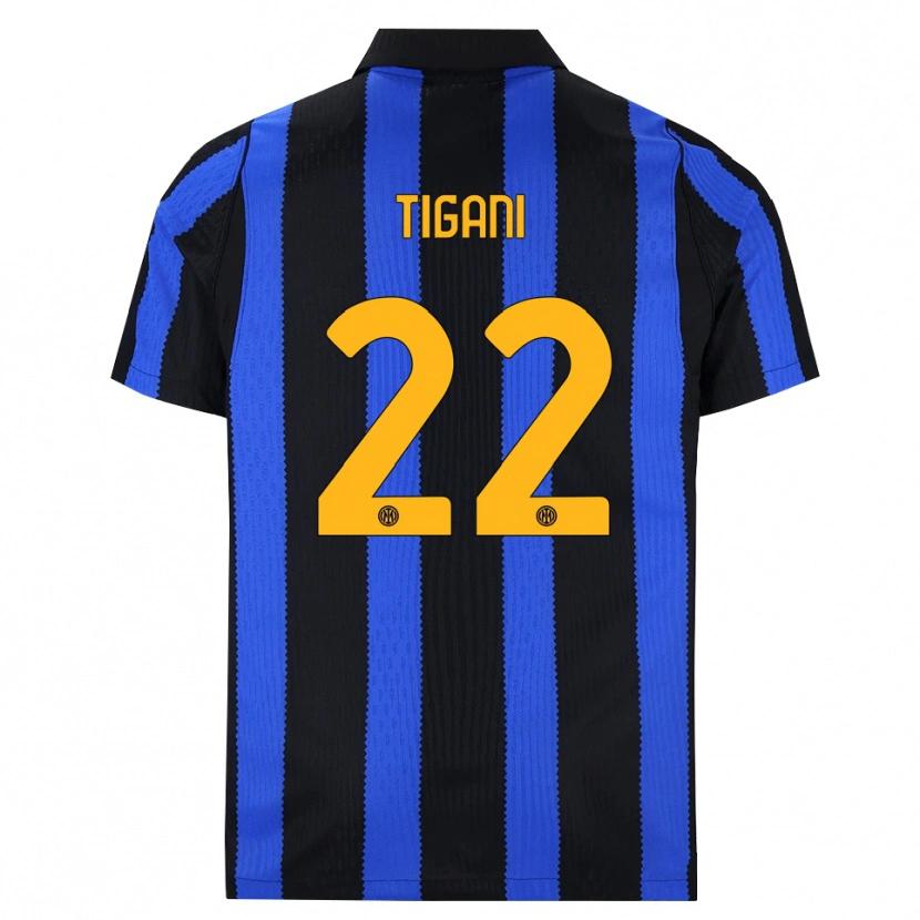 Danxen Bambino Maglia Edoardo Tigani #22 Nero Blu Giallo Kit Gara Home 2026/27 Maglietta