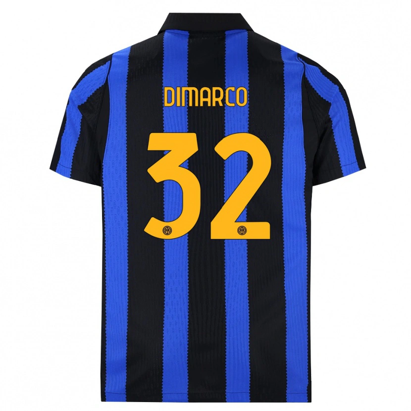 Danxen Bambino Maglia Federico Dimarco #32 Nero Blu Giallo Kit Gara Home 2026/27 Maglietta