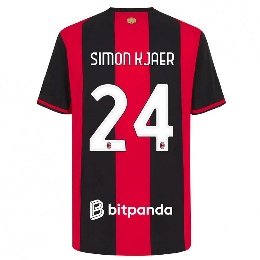 Danxen Bambino Maglia Simon Kjaer #24 Rosso Nero Bianco Kit Gara Home 2026/27 Maglietta