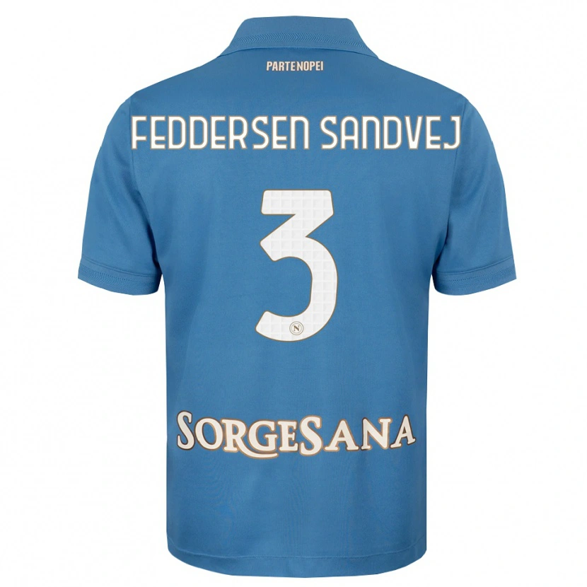 Danxen Bambino Maglia Cecilie Feddersen Sandvej #3 Blu Foschia Bianco Kit Gara Home 2026/27 Maglietta