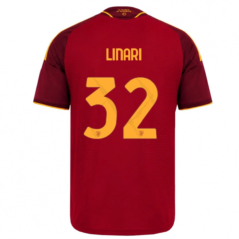 Danxen Bambino Maglia Elena Linari #32 Rosso Giallo Dorato Kit Gara Home 2026/27 Maglietta