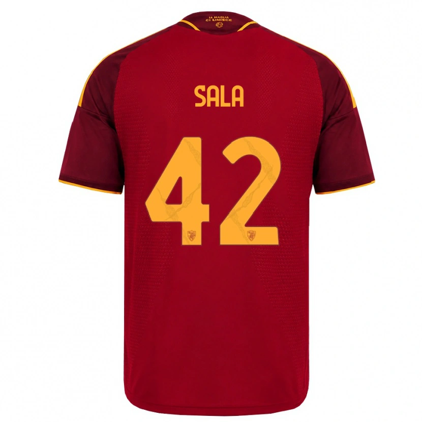 Danxen Bambino Maglia Edoardo Sala #42 Rosso Giallo Dorato Kit Gara Home 2026/27 Maglietta